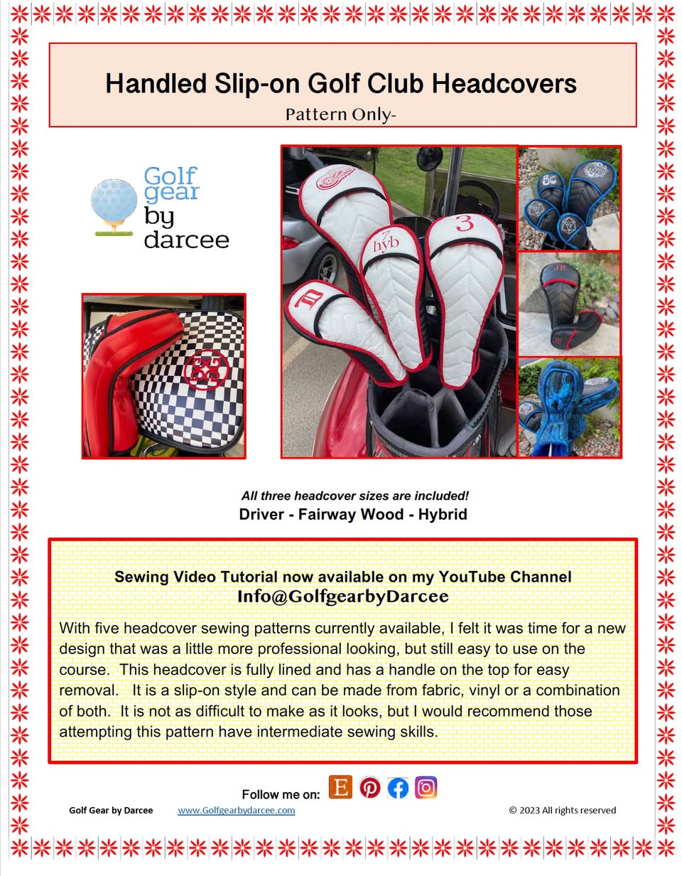 Handled Slip On Headcover Sewing Pattern