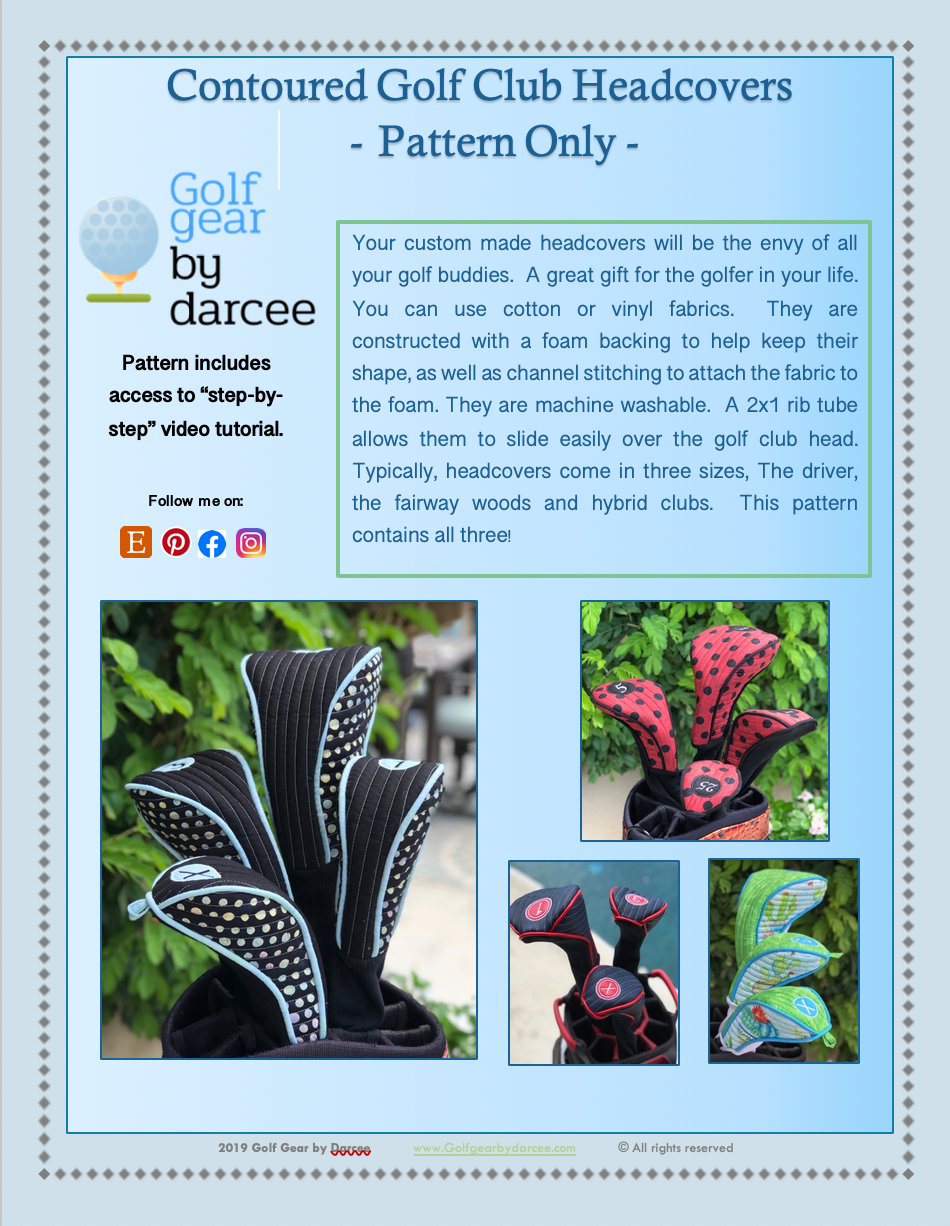 Contoured Golf Club Headcover Sewing Pattern - Downloadable